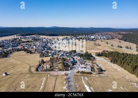 Deutschland, Thüringen, Ilmkreis, Großbreitenbach, Neustadt / Rennsteig, Übersicht, Landschaft, menschenleer, Luftbild Stockfoto
