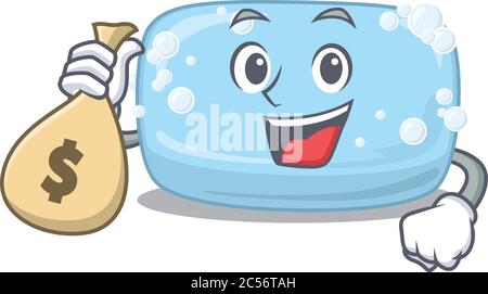 Verrückte reiche Cartoon Bild der Seife mit Geldbeutel Stock Vektor