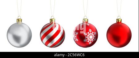 Weihnachtskugeln Kugeln Bomben Glühbirnen bunte Dekoration isoliert auf weißem Hintergrund. Weihnachtsglas Kugel. 3D-Rendering. Stockfoto