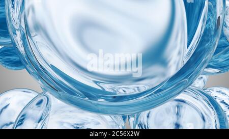 Schwebende Wassertropfen. Hintergrund der schönen Wassertropfen. 3D-Rendering Stockfoto