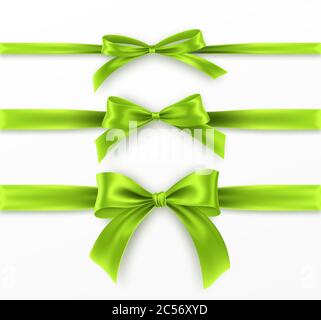 Set Green Bow und Ribbon auf weißem Hintergrund. Realistische grüne Schleife für Dekorationsdesign Holiday Rahmen, Grenze. Vektorgrafik Stock Vektor