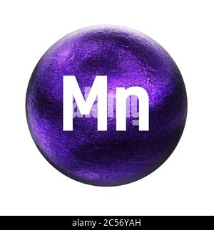 Mangan-Symbol. Mineral für die menschliche Gesundheit wesentlich. 3D-Rendering. Mineralsymbol. Stockfoto