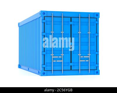 Frachtcontainer. Blauer intermodaler Behälter. 3d-Rendering-Illustration Stockfoto