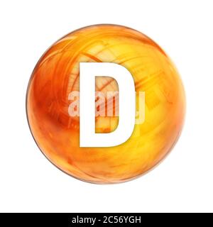 Vitamin D-Kugelmolekül für medizinische Pharmazie. Leuchtendes Symbol von Vitamin D. Vitamin-Symbol. 3D-Rendering Stockfoto