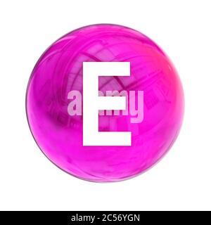 Vitamin E-Kugelmolekül für medizinische Pharmazie. Leuchtendes Symbol von Vitamin E. Vitamin-Symbol. 3D-Rendering Stockfoto