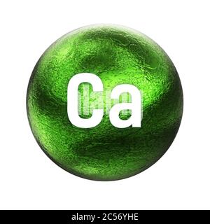 Kalziumsymbol. Mineral für die menschliche Gesundheit wesentlich. 3D-Rendering. Mineralsymbol. Stockfoto