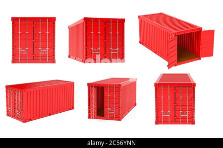 Rote Frachtcontainer. 3d-Rendering-Illustration Stockfoto