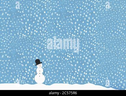 Illustration Schneemann gegen schneeweißen blauen Himmel Stockfoto