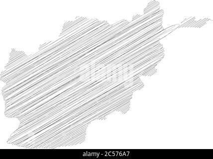 Afghanistan - Bleistift scribble Skizze Silhouette Karte des Landgebiets mit Schatten fallen gelassen. Einfache flache Vektordarstellung. Stock Vektor