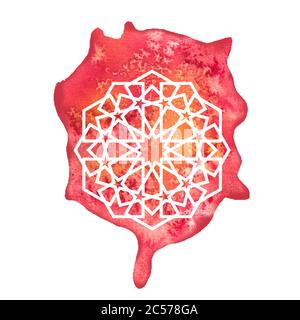 Arabeske runde geometrische Element mit Aquarell-Splash. Mandala-Kunstdesign Stockfoto
