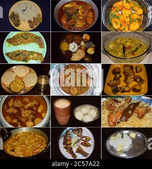 Bengali Food Collage oder berühmte Bengali Gericht oder Küche Stockfoto