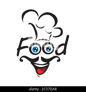 Lebensmittel-Brief-Design mit Illustration Gesicht Cheef im Cartoon-Stil. Bestes Illustrationsdesign für Ihr Element-Design. Vektorgrafik EPS.8 EPS.10 Stock Vektor