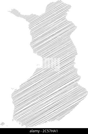 Finnland - Bleistift scribble Skizze Silhouette Karte des Landes mit Schatten fallen gelassen. Einfache flache Vektordarstellung. Stock Vektor