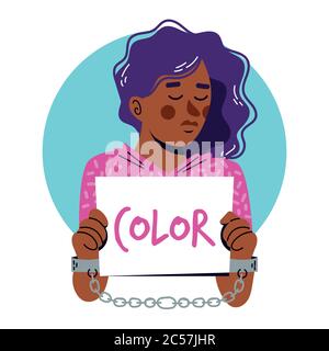 Flache Vektor-Illustration Designs, die Hände von Menschen in verschiedenen Farben & Menschen verschiedener Rassen zusammen protestieren gegen rassische Gewalt Stock Vektor