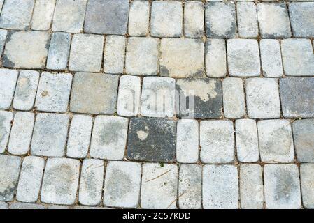 Abstrakter Hintergrund - graue Pflasterplatten in Form von Quadraten. Textur von Pflasterplatten. Stockfoto