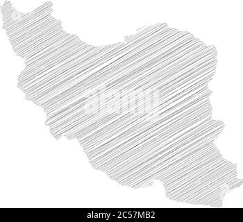 Iran - Bleistift scribble Skizze Silhouette Karte des Landes mit Schatten fallen gelassen. Einfache flache Vektordarstellung. Stock Vektor