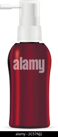 Pumpe Spender Haar Tonic Flasche Mock up. Braune isolierte Vektorgrafik. Kosmetik oder medizinische Inhalator Verpackung mit Sprühdeckel Stock Vektor