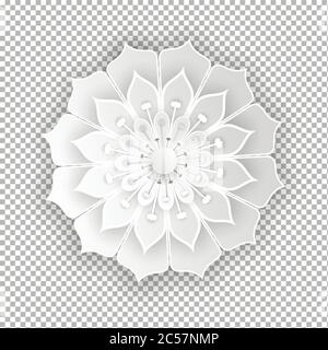 Papier geschnitten Blume Volumen Objekt auf transparentem Hintergrund. Origami-Stil abstrakte geometrische 3d Vektor-Illustration für Hochzeit Designer. Stock Vektor