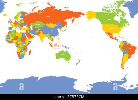Pazifische zentrierte politische Landkarte der Welt. Vektorgrafik. Stock Vektor