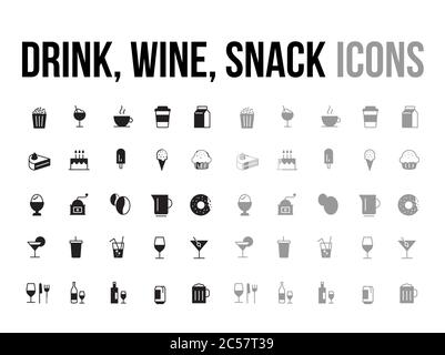 Getränke, Wein, Snack Vektor Icon Kollektion - App und mobile Web responsive Stock Vektor