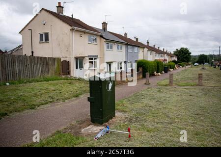 Bowhill Grove in Leicester, wo die lokale Sperrgrenze durchbricht. Nach einem Anstieg der Coronavirus-Fälle in der Stadt wurde eine lokale Sperre verhängt. Stockfoto