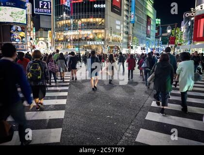 Japan, Honshu Insel, Kanto, Tokyo, Shibuya Kreuzung. Stockfoto