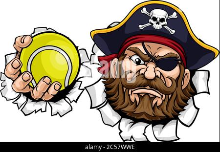 Pirate Tennis Ball Sport Maskottchen Cartoon Stock Vektor