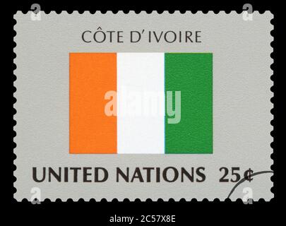 IRLAND - Briefmarke von Irland Nationalflagge, Serie der Vereinten Nationen, um 1984. Stockfoto