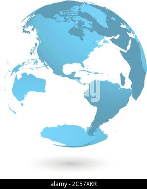 3D-Planet Erde Globus. Transparente Kugel mit blauen Land Silhouetten. Schwerpunkt Nord- und Südamerika. Stock Vektor