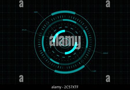 HUD, GUI, FOI-Kreisziel. Sci-Fi rundes Head-up-Display für futuristische Benutzeroberfläche. Tech und Wissenschaft Thema. Bearbeitbare Kontur. Gut für Animation Stock Vektor