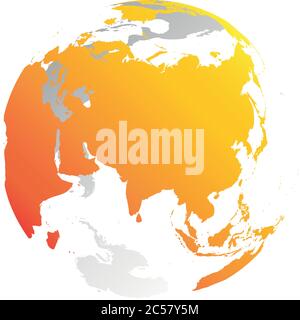3D-Planet Erde Globus. Transparente Kugel mit grauen Landsilhouetten. Schwerpunkt Asien. Stock Vektor