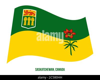 Saskatchewan Flagge schwenkten Vector Illustration auf weißem Hintergrund. Provinzen Flagge von Kanada. Die richtige Größe, Proportion und Farben. Stock Vektor