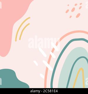 Organische Formen decken Design in Pastellfarben. Kinderzimmer Dekoration mit Regenbogen. Handgezeichnete einzigartige Doodle-Objekte. Abstrakter Hintergrund. Vektor Stock Vektor
