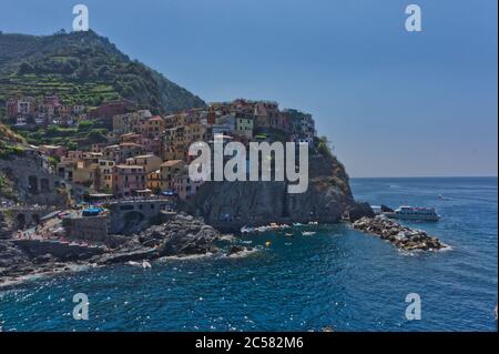 Blick auf die Altstadt Manarola, Cinque Terre, Italien, Europa Stockfoto