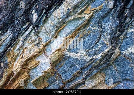 Marmorhöhlen-Heiligtum, seltsame Felsformationen durch Wassererosion, General Carrera Lake, Puerto Rio Tranquilo, Aysen Region, Patagonien, Chile Stockfoto