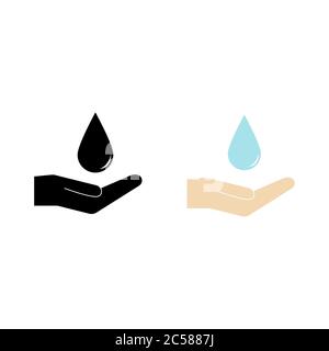 Hand hält Tropfen Wasser in schwarz und farbig Stock Vektor