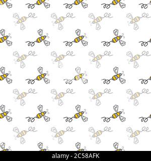 Cute Vektor nahtlose Muster Hintergrund der fliegenden Honigbienen. Stock Vektor