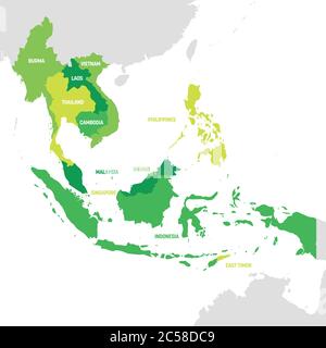 Südostasien. Karte der Länder in Südostasien. Vektorgrafik. Stock Vektor