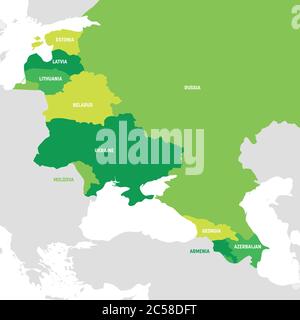 Region Osteuropa. Karte der Länder in Osteuropa. Post sowjetischen und kaukasischen Ländern. Vektorgrafik. Stock Vektor