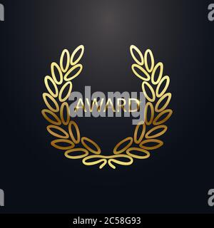 Auszeichnung Lorbeer mit Text. Goldener Lorbeerkranz auf dunklem Hintergrund. Das Beste belohnen. Luxus-Emblem für den Gewinner. Symbol des Sieges, Triumph. Vektor Stock Vektor