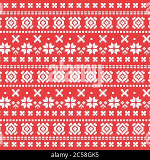 Weihnachtliche Textur mit geometrischem Ornament. Helles Weihnachts-Geschenkpapier in traditionellen roten und weißen Farben. Winter-Design-Elemente. Vektor Stock Vektor