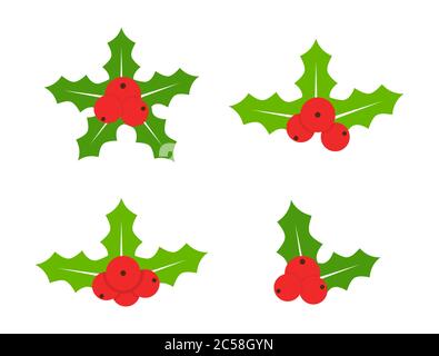 Holly Berries Icon Kollektion. Frohe Weihnachten. Weihnachten Design-Elemente für Kranz, festliche Karte, Web, Poster Tapete. Vektorgrafik. Stock Vektor
