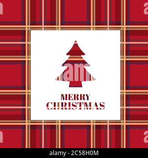 Weihnachtskarte. Heller Weihnachtsbaum mit schottischer Textur isoliert auf weißem Hintergrund. Winter Holiday Design für Web, Banner, Karte, Tapete. Vektor Stock Vektor