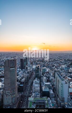 Tokio, Japan - 16. November 2019: Shibuya Scramble Square wurde im November 2019 in Shibuya, Tokio, Japan eröffnet. Auf dem Dach kann man 'Shibuya Sky' Charg nehmen Stockfoto