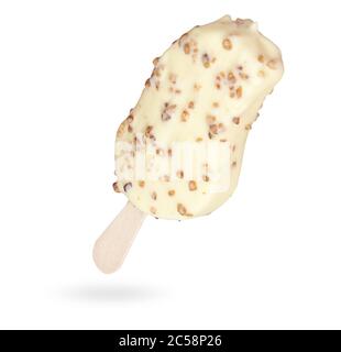 Popsicle. Weiße Schokolade Eis Bar isoliert. Beschneidungspfad enthalten Stockfoto