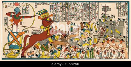 Die Belagerung von Dapur in 1269 BC auf einem Wandbild im Tempel Ramesses II in Theben Stockfoto