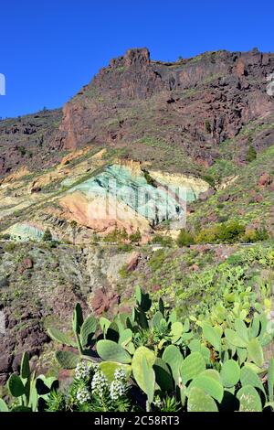 Wahrzeichen von Gran Canaria. Ungewöhnliche geologische Formation gefärbte Gesteine in Fuentes de Los Secos Stockfoto