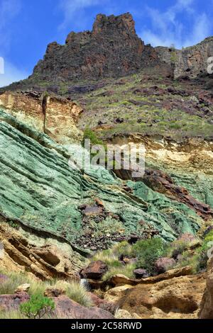 Wahrzeichen von Gran Canaria. Ungewöhnliche geologische Formation gefärbte Gesteine in Fuentes de Los Secos Stockfoto