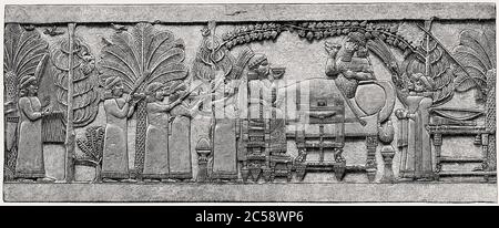 Ashurbanipal, Neo-Assyrischen König, und seine Königin Libbali-Sharrat Essen, Relief, c. 653 BCE Stockfoto