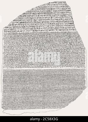 Der Stein von Rosetta, eine Stele mit Hieroglyphen und Demotischen und Altgriechischen Stockfoto